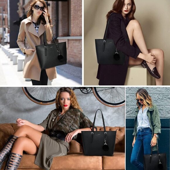 Women Tote Bag PU Leather Large Capacity Shoulder Purse for Work School Shopping - Picture 8 of 8